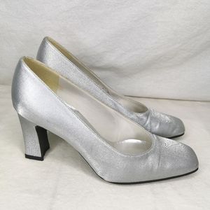 Stuart Weitzman vintage silver lamè bridal heels